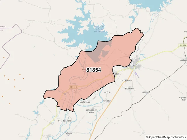 Mapa del código postal 81854, El Fuerte, Sinaloa