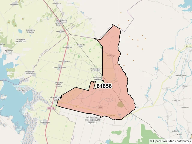 Mapa del código postal 81856, El Fuerte, Sinaloa
