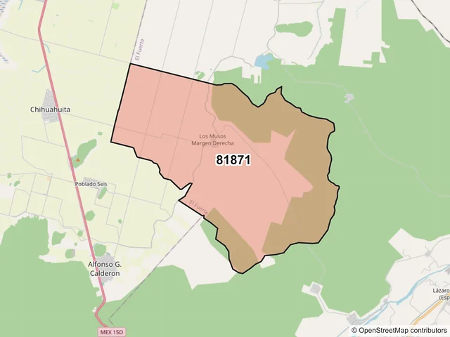 Mapa del código postal 81871, El Fuerte, Sinaloa