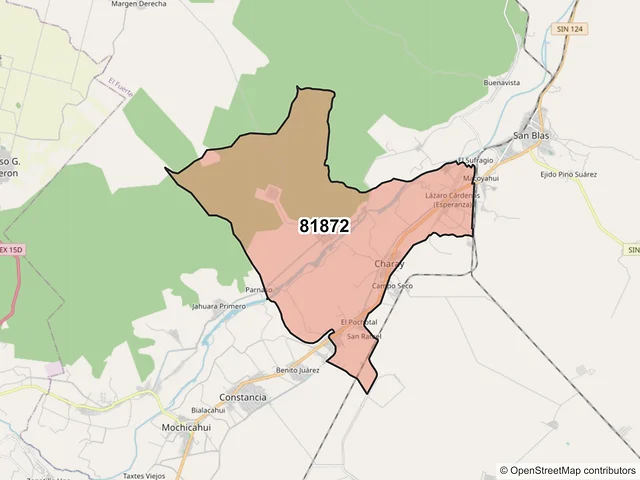 Mapa del código postal 81872, El Fuerte, Sinaloa