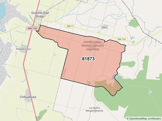 Mapa del código postal 81873, El Fuerte, Sinaloa