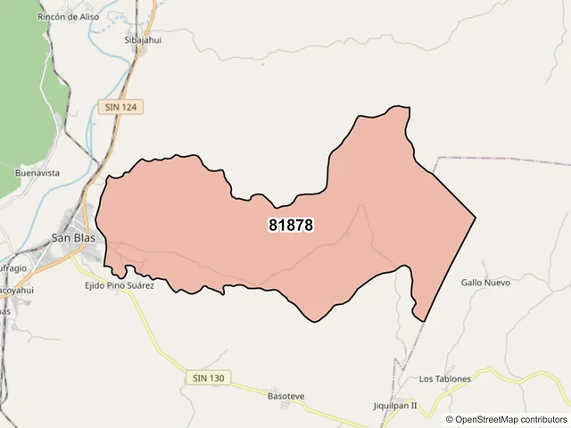 Mapa del código postal 81878, El Fuerte, Sinaloa