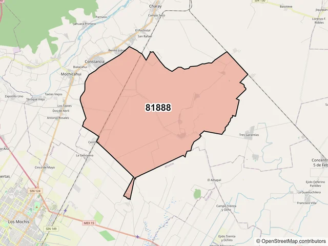 Mapa del código postal 81888, El Fuerte, Sinaloa