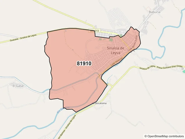 Mapa del código postal 81910, Sinaloa, Sinaloa