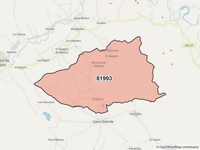 Mapa del código postal 81993, Sinaloa, Sinaloa