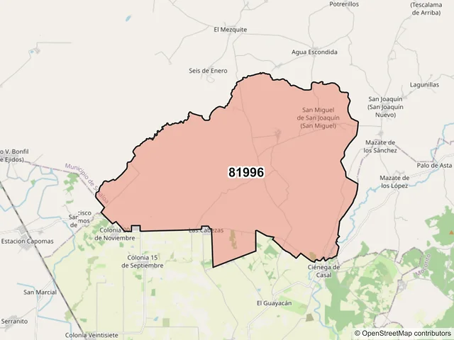 Mapa del código postal 81996, Sinaloa, Sinaloa