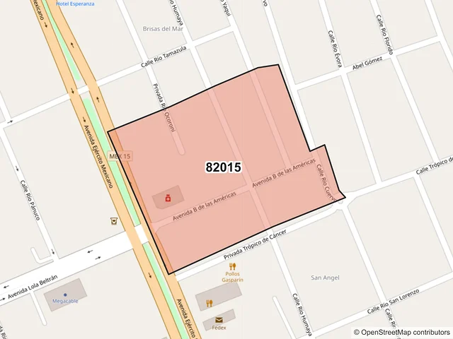 Mapa del código postal 82015, Mazatlán, Sinaloa