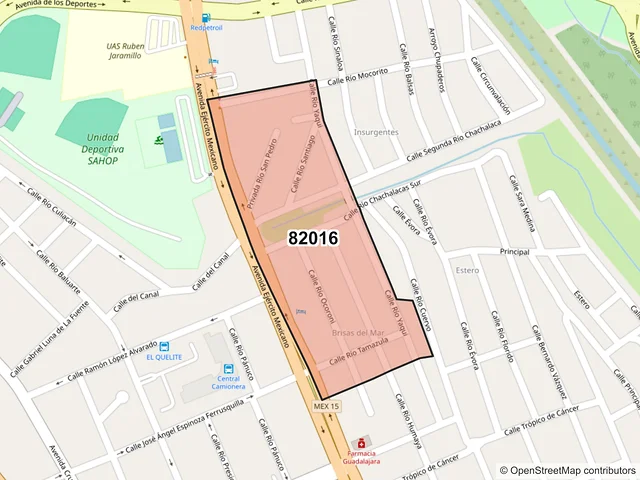 Mapa del código postal 82016, Mazatlán, Sinaloa