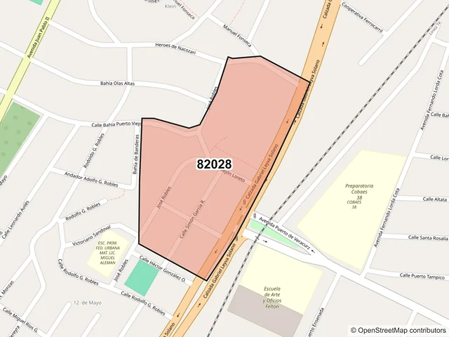 Mapa del código postal 82028, Mazatlán, Sinaloa