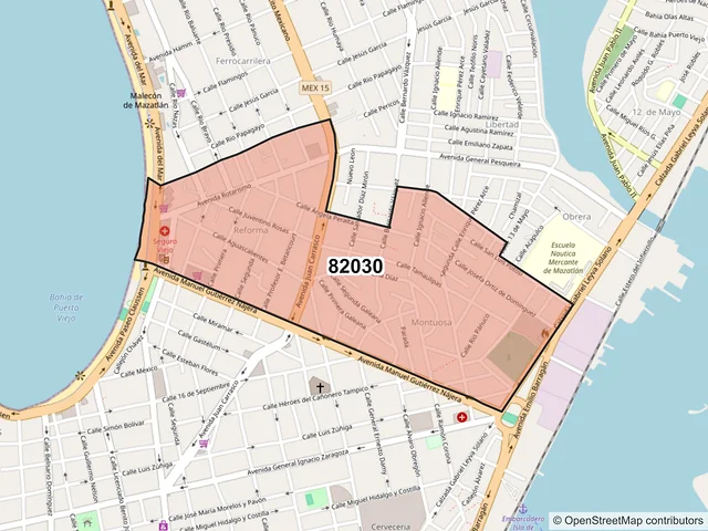 Mapa del código postal 82030, Mazatlán, Sinaloa
