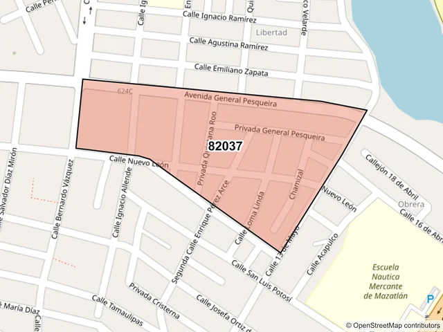 Mapa del código postal 82037, Mazatlán, Sinaloa
