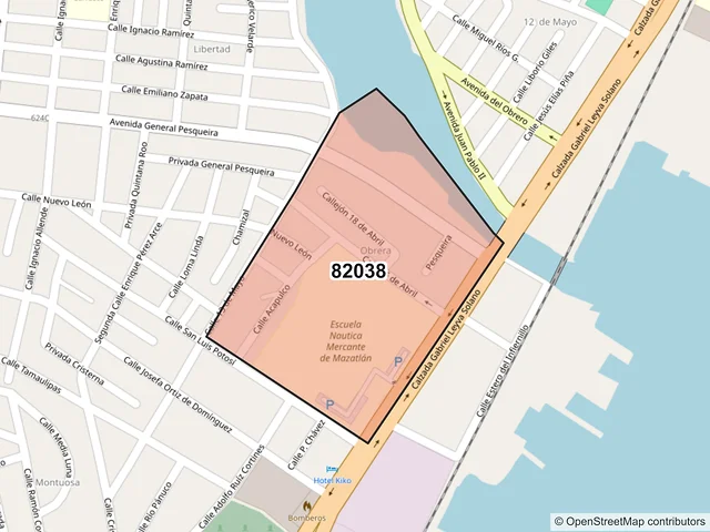 Mapa del código postal 82038, Mazatlán, Sinaloa