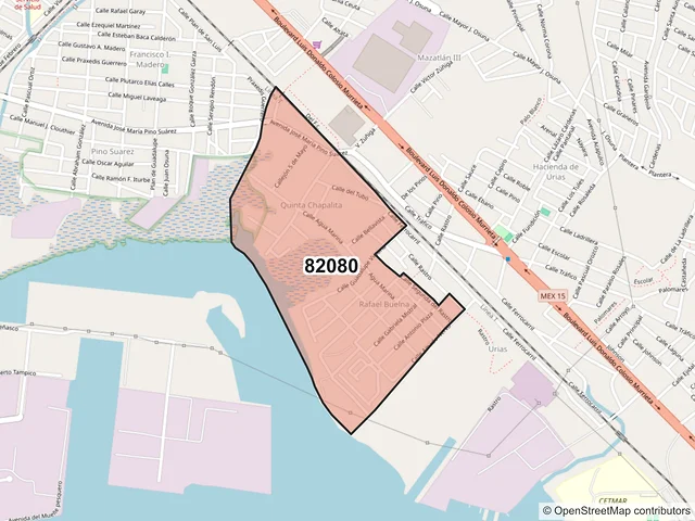 Mapa del código postal 82080, Mazatlán, Sinaloa