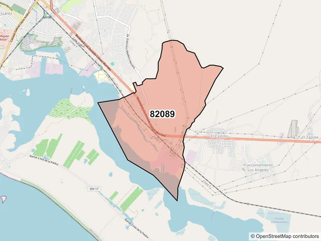 Mapa del código postal 82089, Mazatlán, Sinaloa