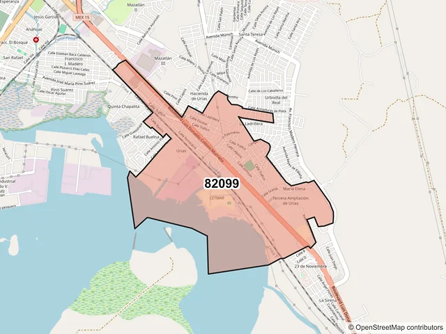 Mapa del código postal 82099, Mazatlán, Sinaloa