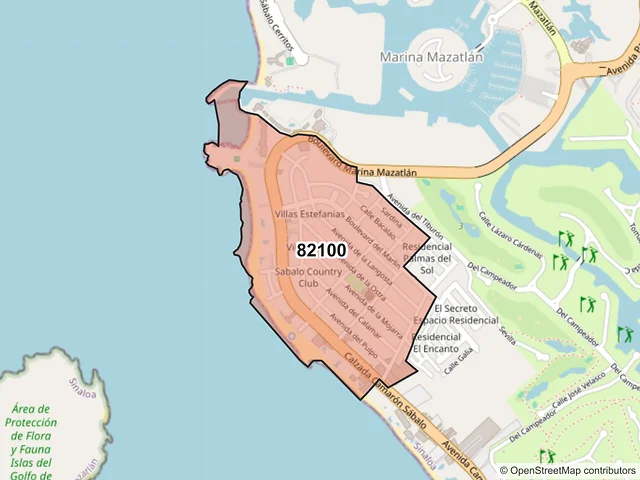 Mapa del código postal 82100, Mazatlán, Sinaloa