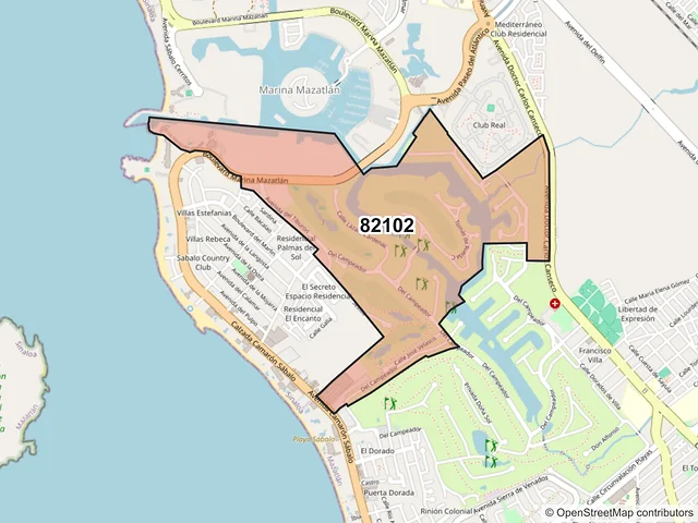 Mapa del código postal 82102, Mazatlán, Sinaloa