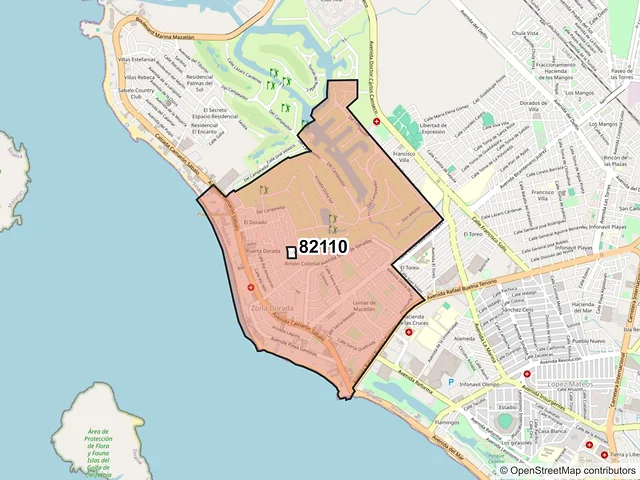 Mapa del código postal 82110, Mazatlán, Sinaloa