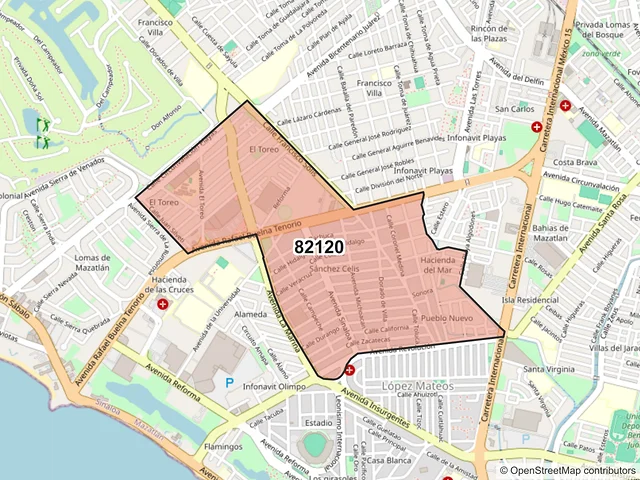 Mapa del código postal 82120, Mazatlán, Sinaloa