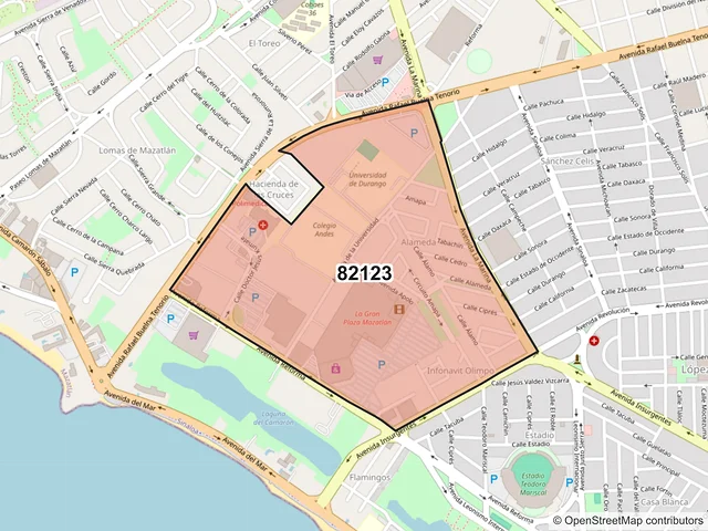 Mapa del código postal 82123, Mazatlán, Sinaloa