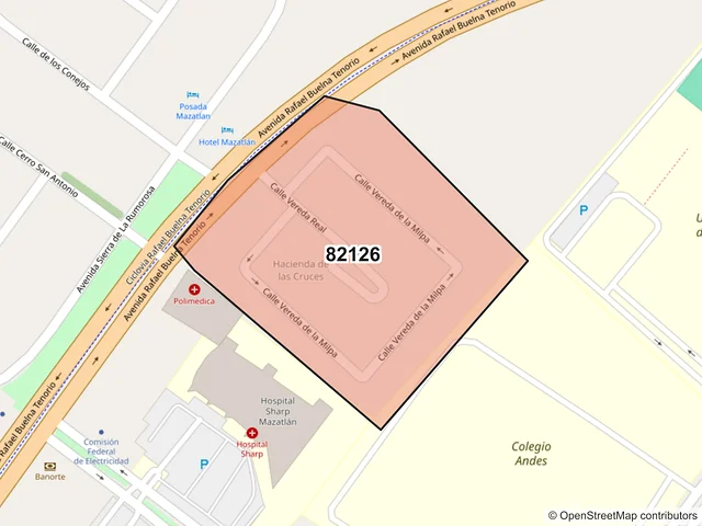 Mapa del código postal 82126, Mazatlán, Sinaloa