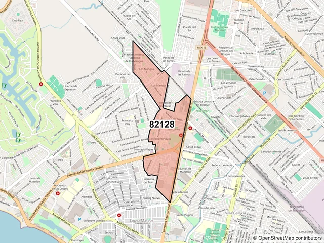 Mapa del código postal 82128, Mazatlán, Sinaloa