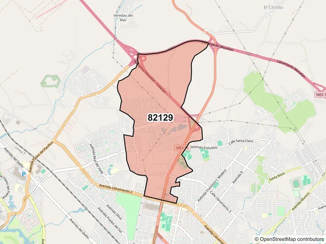 Mapa del código postal 82129, Mazatlán, Sinaloa