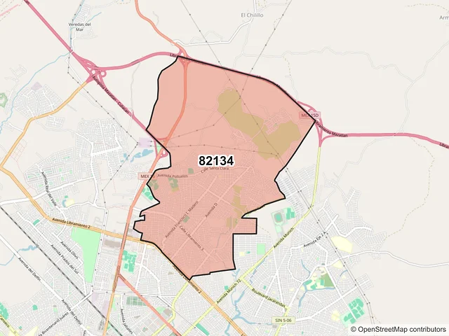 Mapa del código postal 82134, Mazatlán, Sinaloa