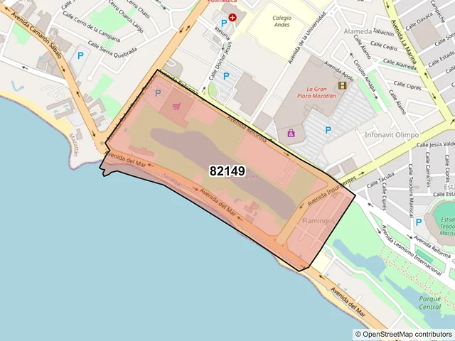 Mapa del código postal 82149, Mazatlán, Sinaloa