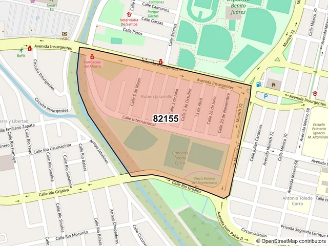 Mapa del código postal 82155, Mazatlán, Sinaloa