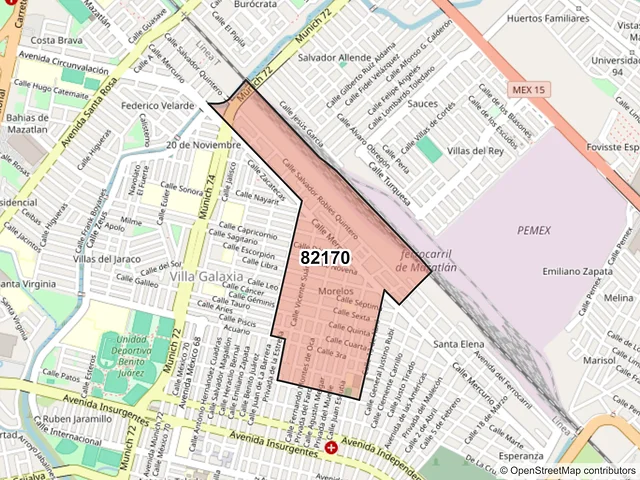 Mapa del código postal 82170, Mazatlán, Sinaloa