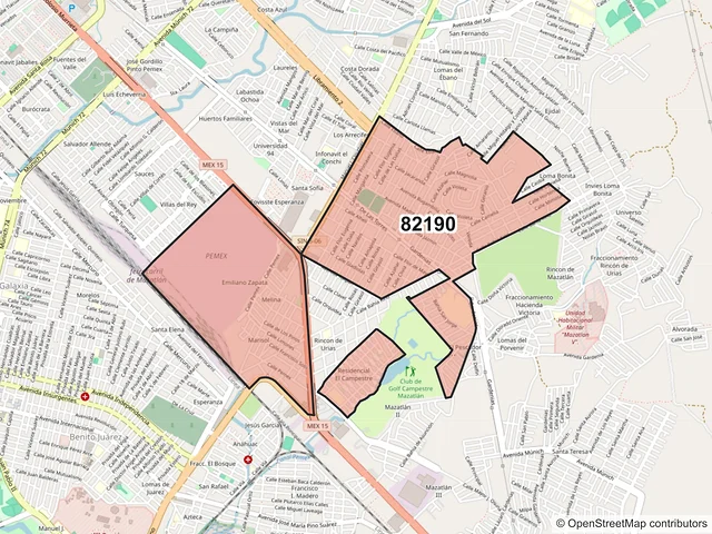 Mapa del código postal 82190, Mazatlán, Sinaloa