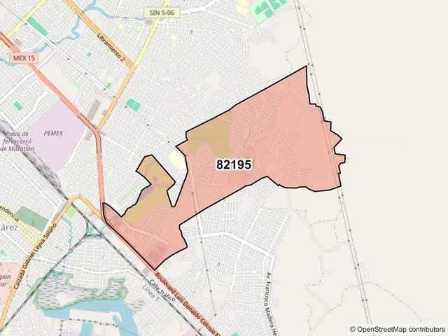 Mapa del código postal 82195, Mazatlán, Sinaloa
