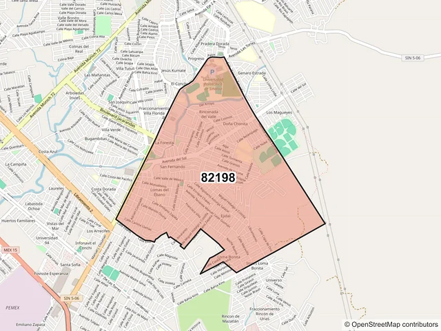 Mapa del código postal 82198, Mazatlán, Sinaloa