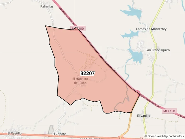 Mapa del código postal 82207, Mazatlán, Sinaloa