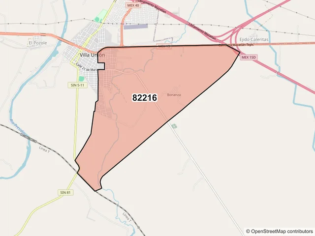 Mapa del código postal 82216, Mazatlán, Sinaloa