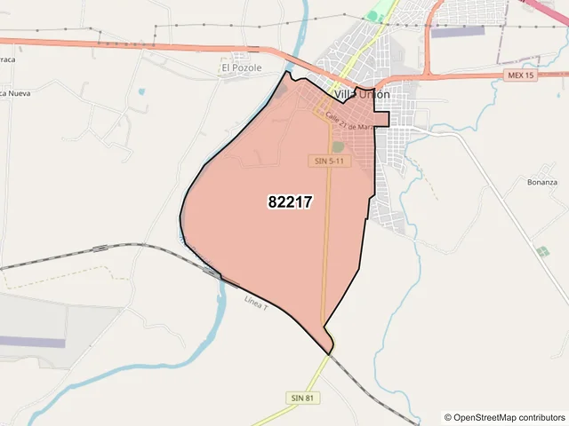 Mapa del código postal 82217, Mazatlán, Sinaloa