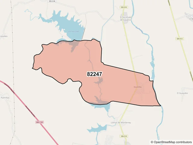 Mapa del código postal 82247, Mazatlán, Sinaloa
