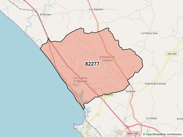 Mapa del código postal 82277, Mazatlán, Sinaloa