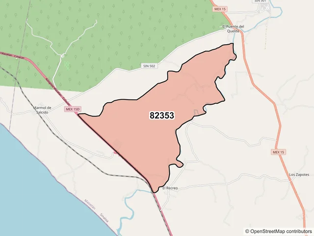 Mapa del código postal 82353, Mazatlán, Sinaloa