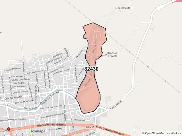 Mapa del código postal 82430, Escuinapa, Sinaloa