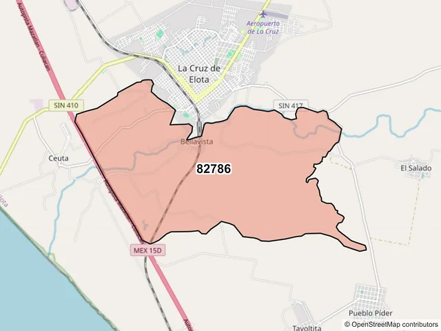 Mapa del código postal 82786, Elota, Sinaloa