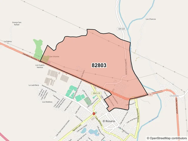 Mapa del código postal 82803, Rosario, Sinaloa