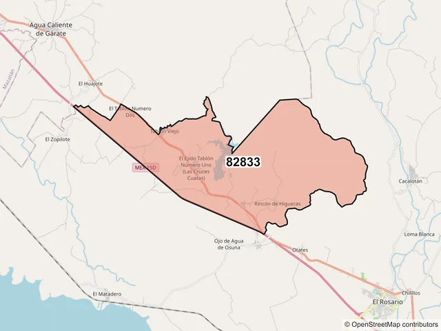 Mapa del código postal 82833, Rosario, Sinaloa
