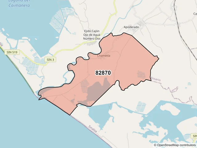 Mapa del código postal 82870, Rosario, Sinaloa