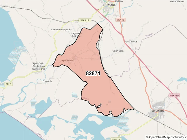 Mapa del código postal 82871, Rosario, Sinaloa