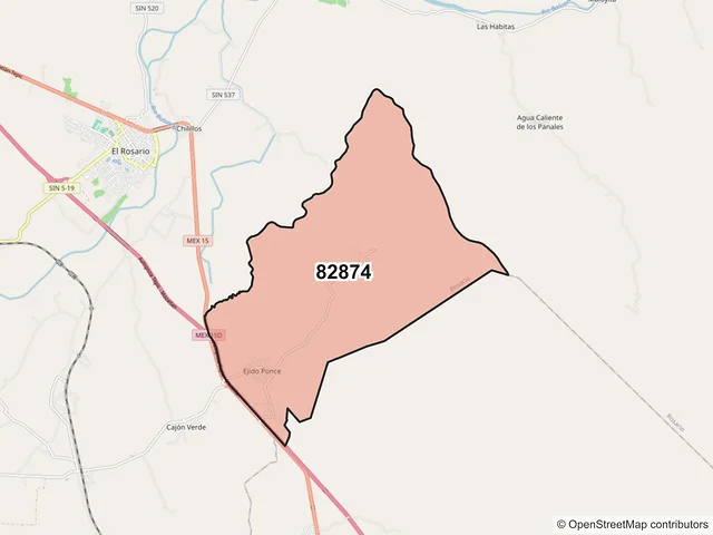 Mapa del código postal 82874, Rosario, Sinaloa