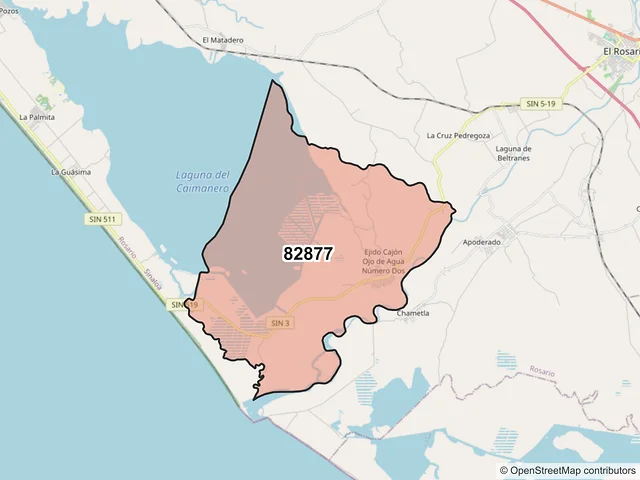 Mapa del código postal 82877, Rosario, Sinaloa
