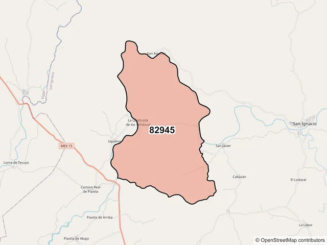 Mapa del código postal 82945, San Ignacio, Sinaloa