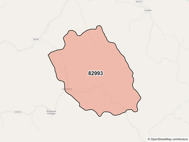 Mapa del código postal 82993, San Ignacio, Sinaloa